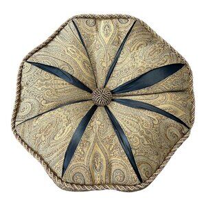 Vintage EDIE, Inc. Octagon Decorative Throw Pillow – Jacquard Paisley with Satin